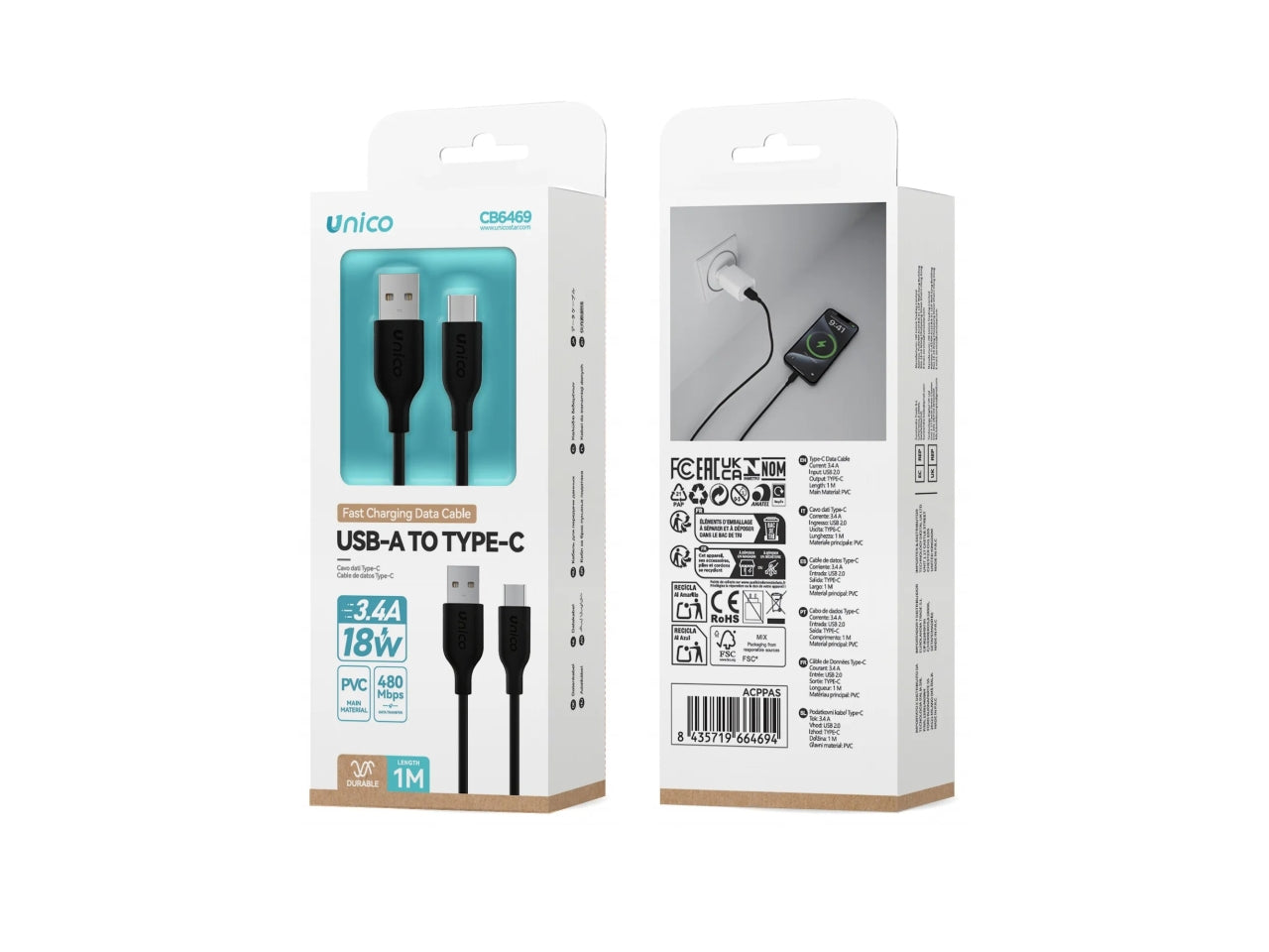 Cavo ricarica type A-C 1mt nero