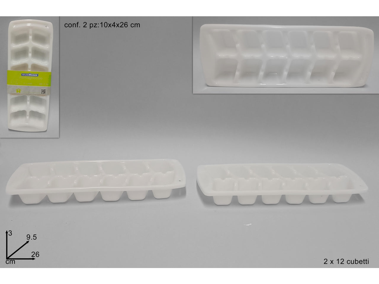 Formaghiaccio plastica 12cubetti set 2 pz bianco