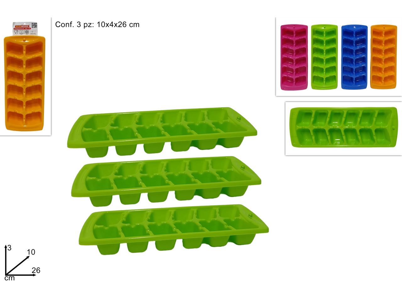 Formaghiaccio plastica 12 cubetti set  3pz 4 ass.