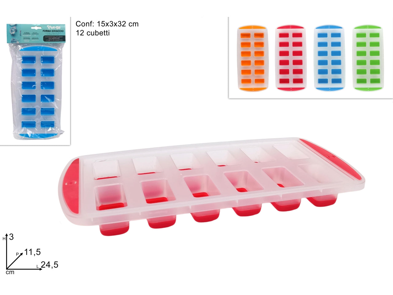 Formaghiaccio silicone 12 cubetti 4 ass.