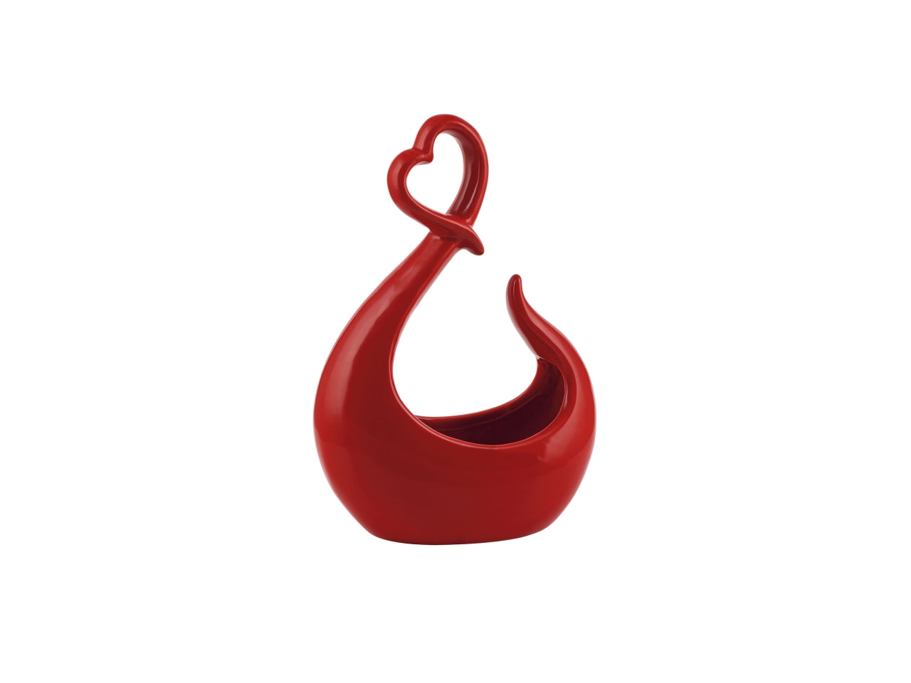 Vaso a forma di cuore in ceramica, rosso, 10x20xh.28,5cm, interno 6x11xh.4cm
