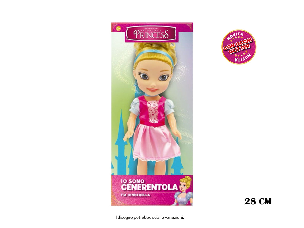Cenerentola bambola cm.28 "occhi glitterati" in scatola