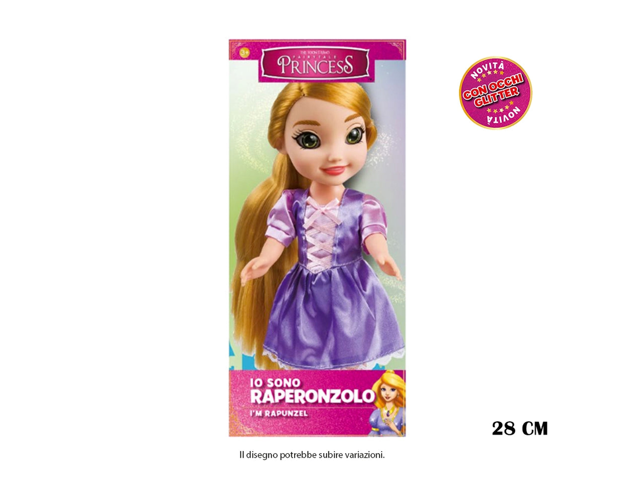 Raperonzolo bambola cm.28 "occhi glitterati" in scatola