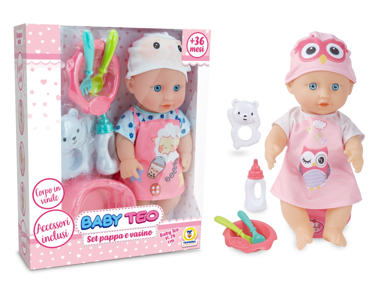 Baby teo - bebe' con set pappa e vasino 2 mdl ass 28 cm