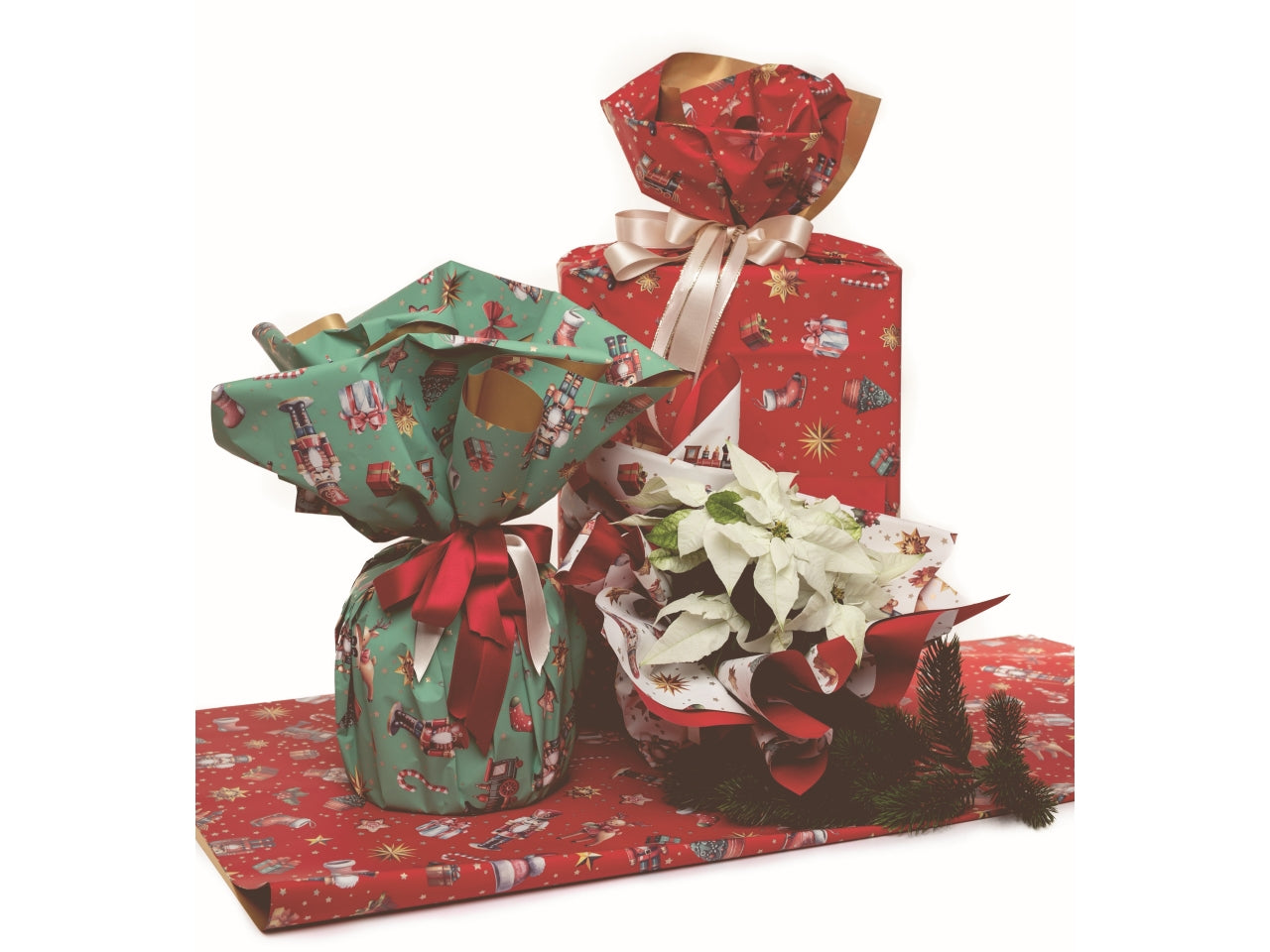 Bobina Nutcracker Elite 50my 1x20mt double face fantasia natalizia verde e fondo pieno oro
