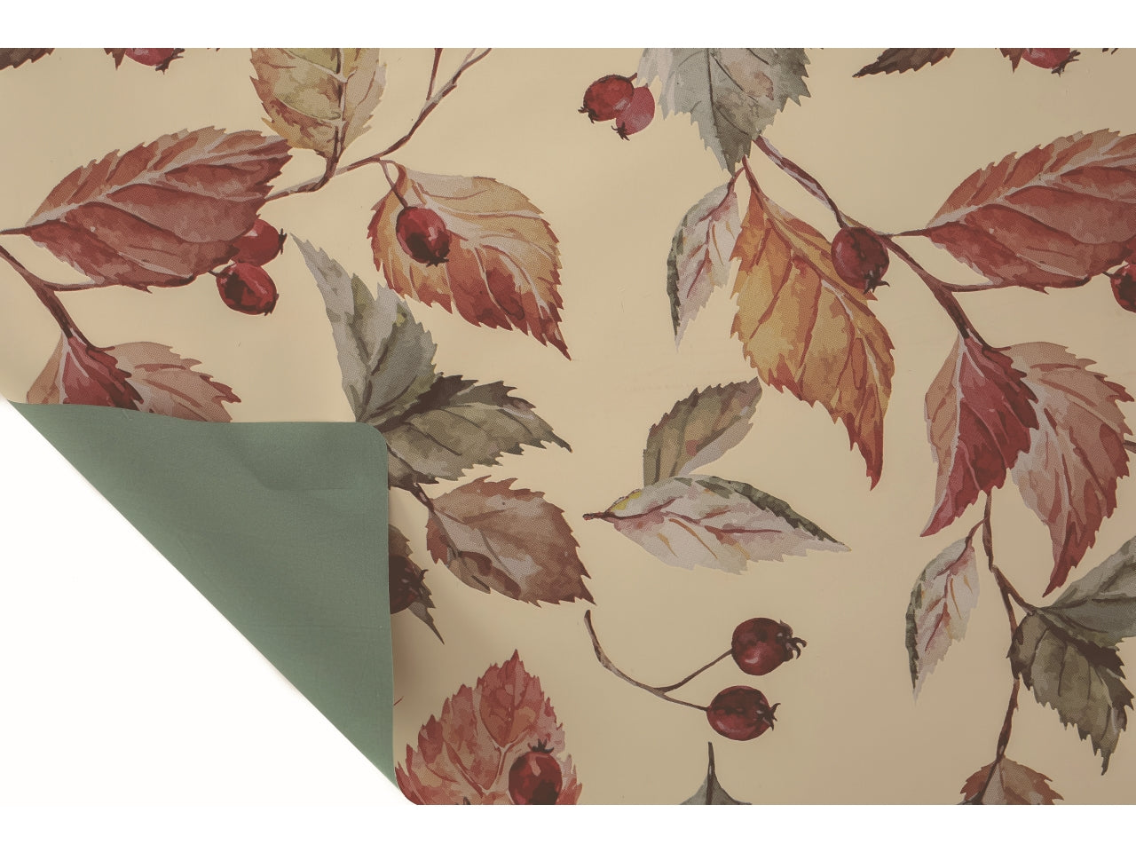 Bobina Fogliage 40my 1x25mt double face fantasia foglie panna e fondo pieno verde