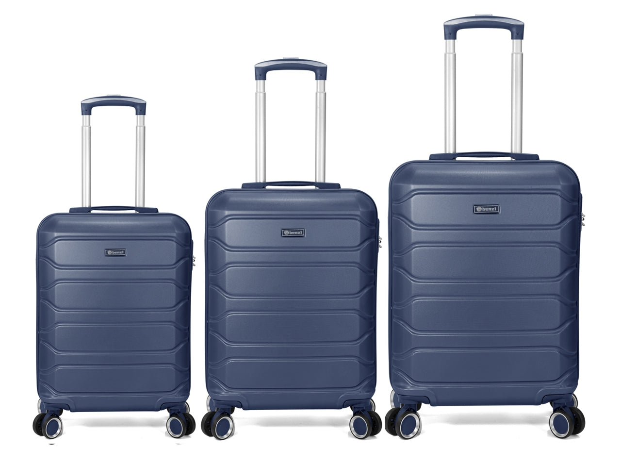 Trolley in abs con 4 ruote doppie blu set da 3 trolley