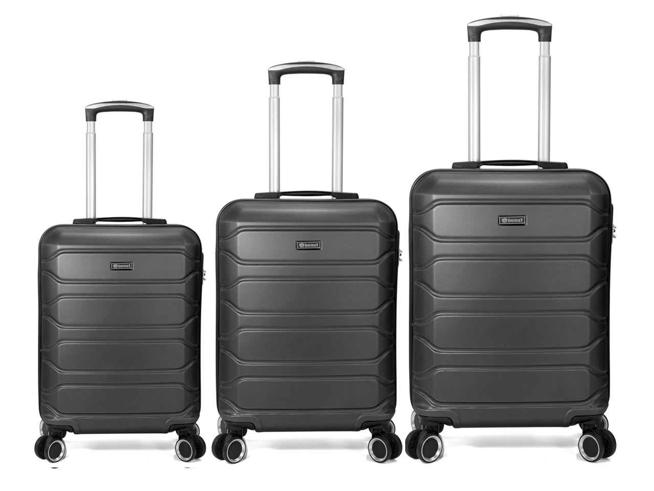 Trolley in abs con 4 ruote doppie nero set da 3 trolley
