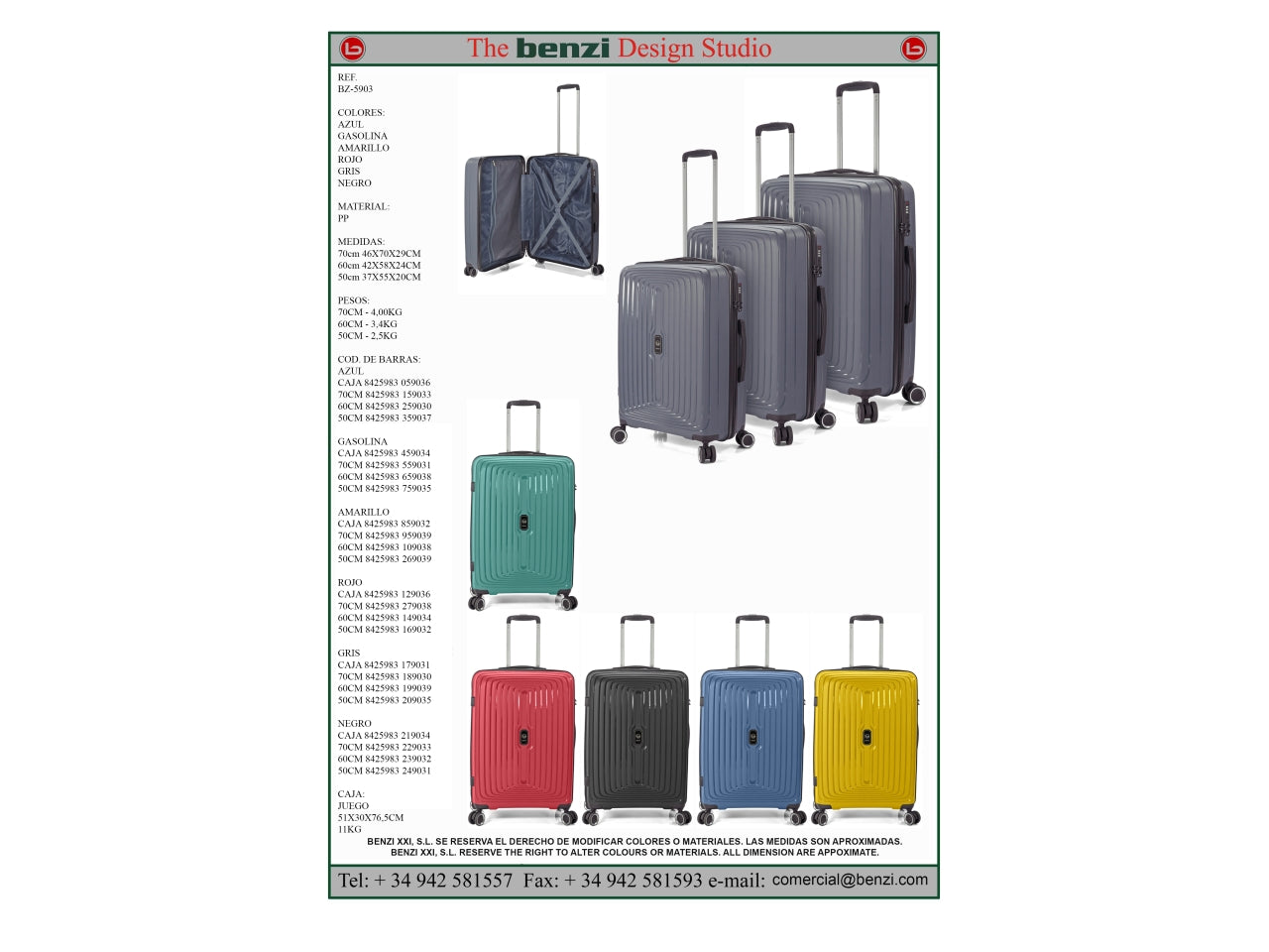 Trolley in polipropilene con 4 ruote doppie nero set da 3 trolley