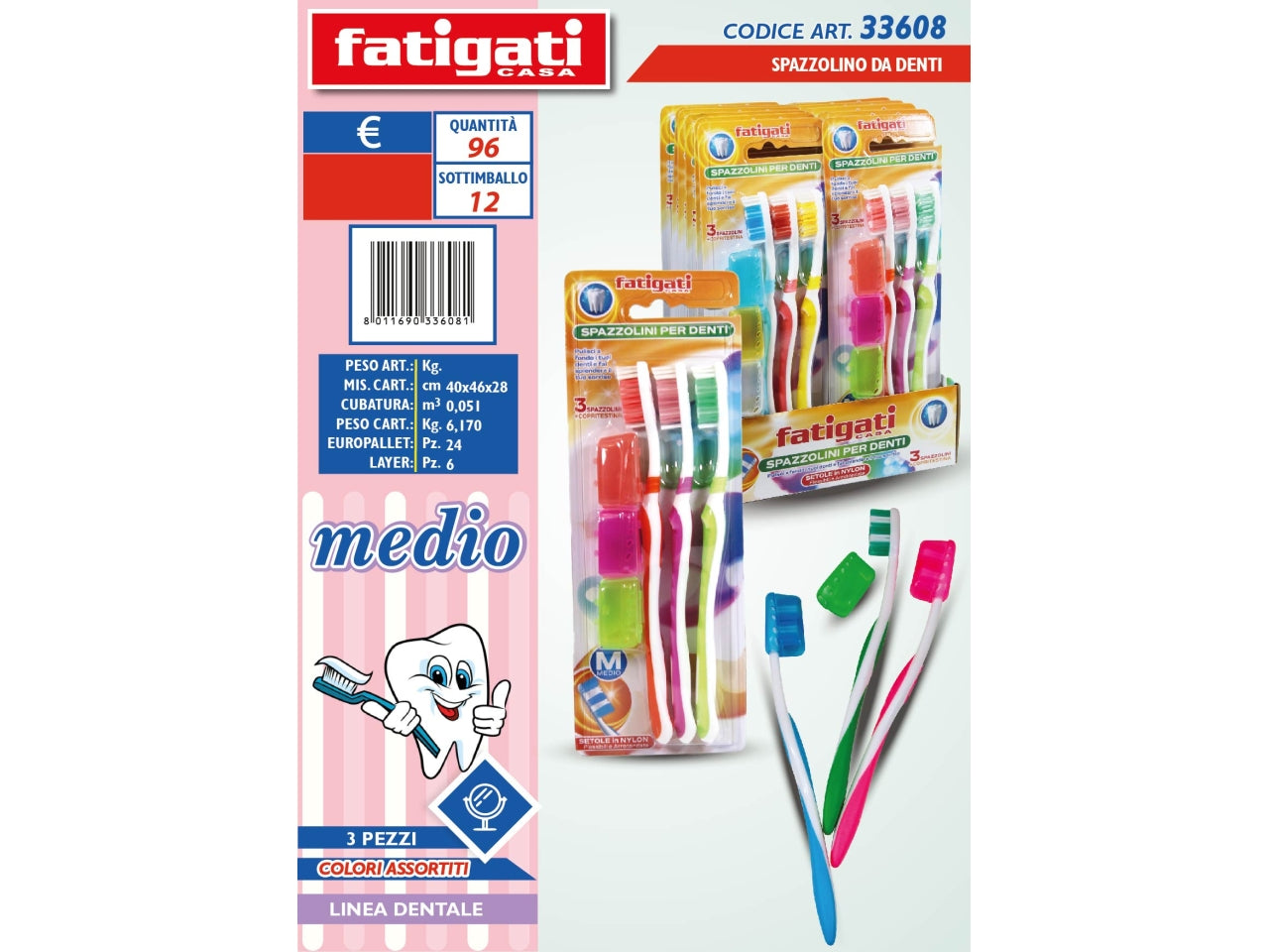 Spazzolino da denti medio set da 3 spazzolini
