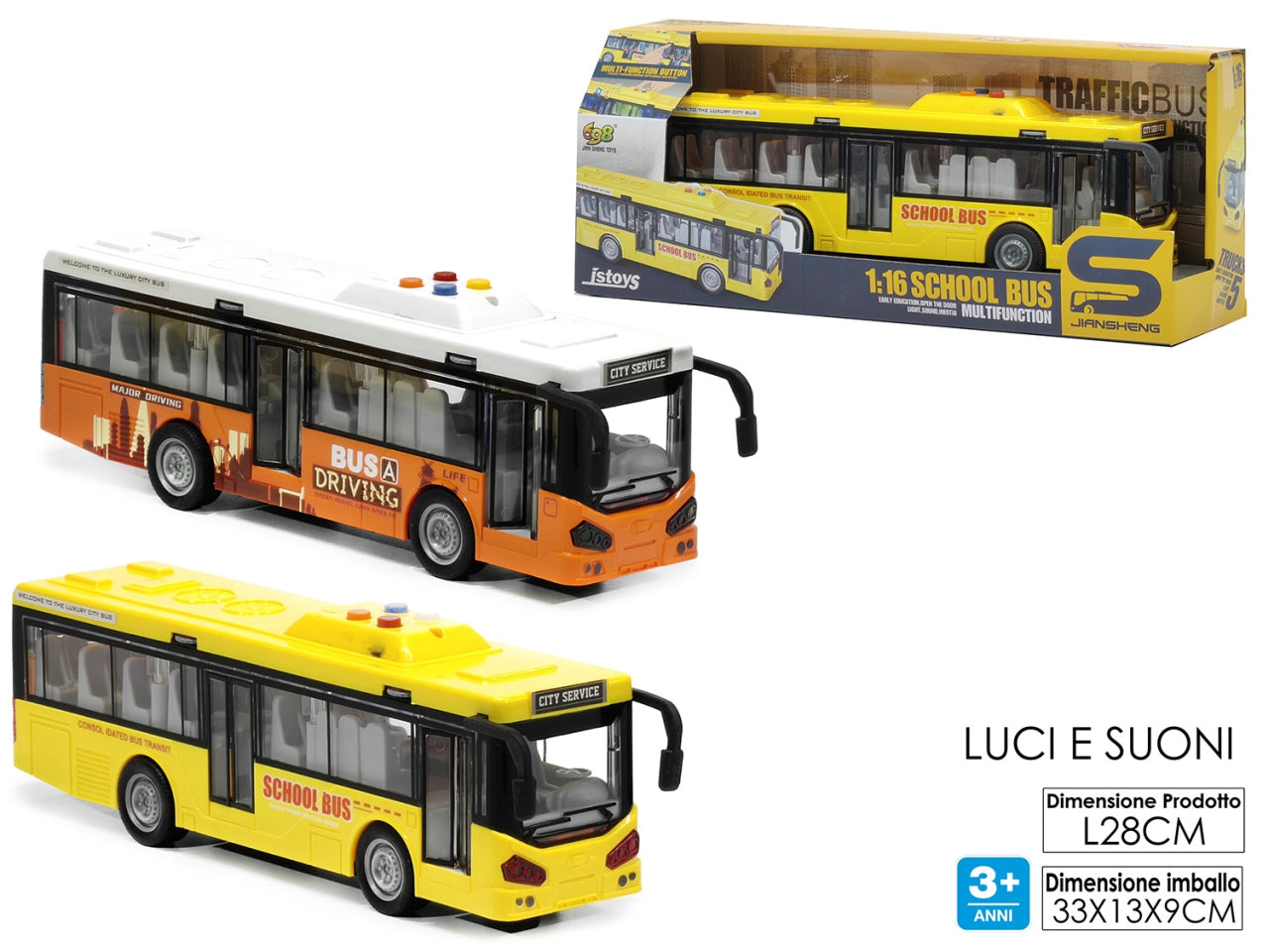Autobus try-me a batteria con luci e suoni in 2 colori assortiti