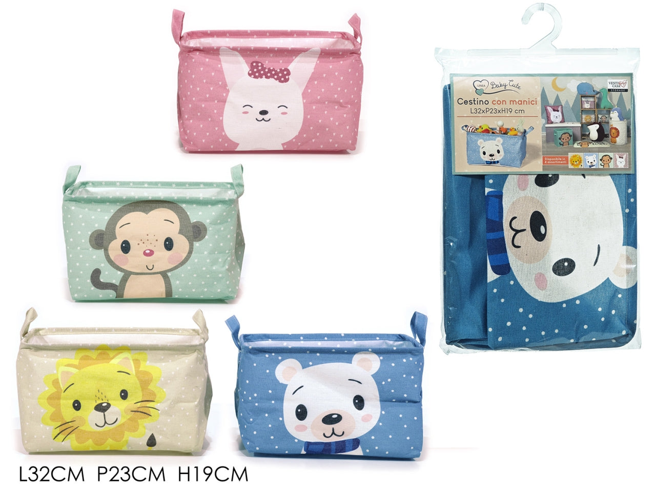 Cestino baby cute 32x23xh.19cm con manici in fantasie assortite