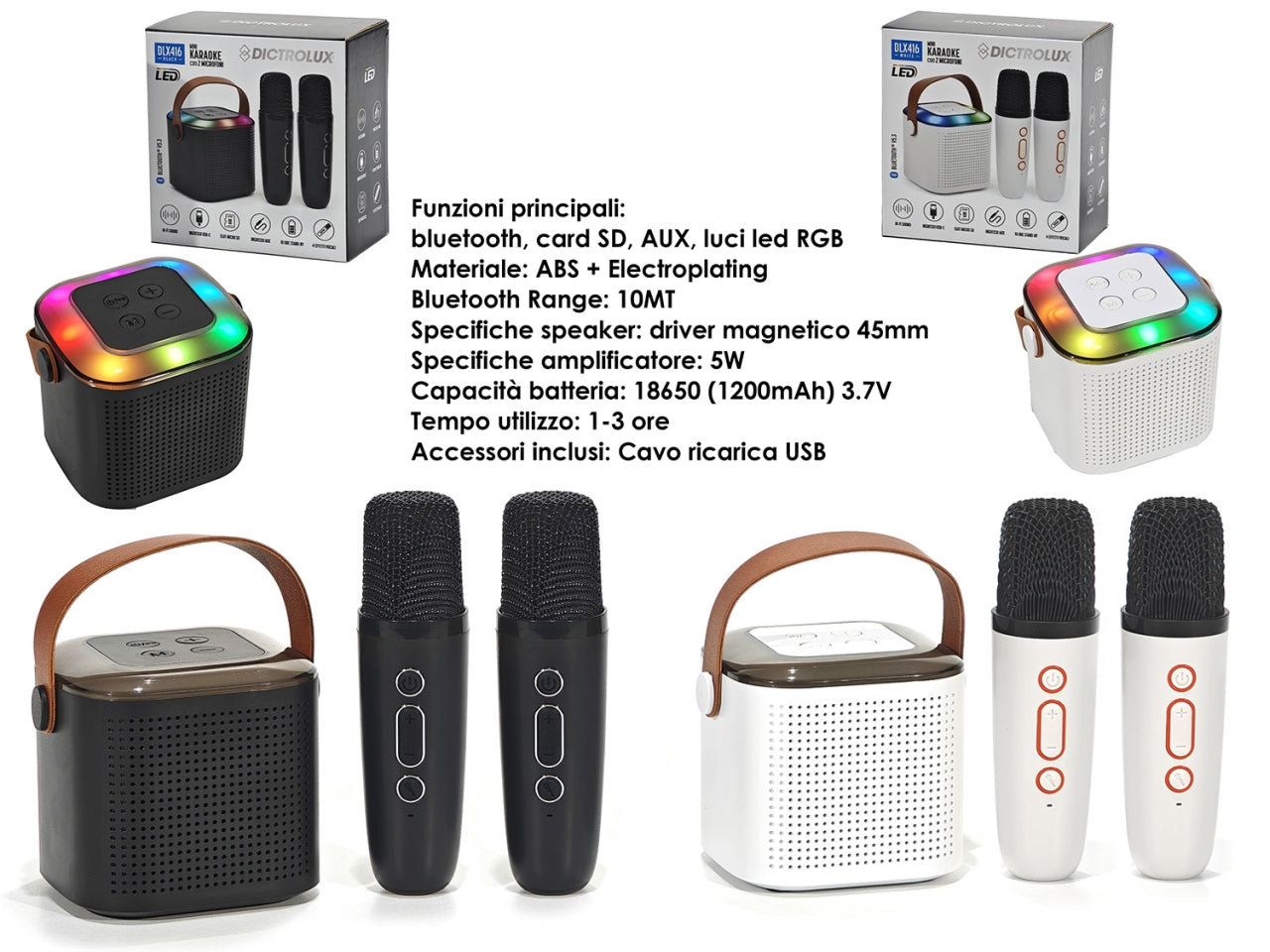 Mini karaoke dlx416 con luci e 2 microfoni
