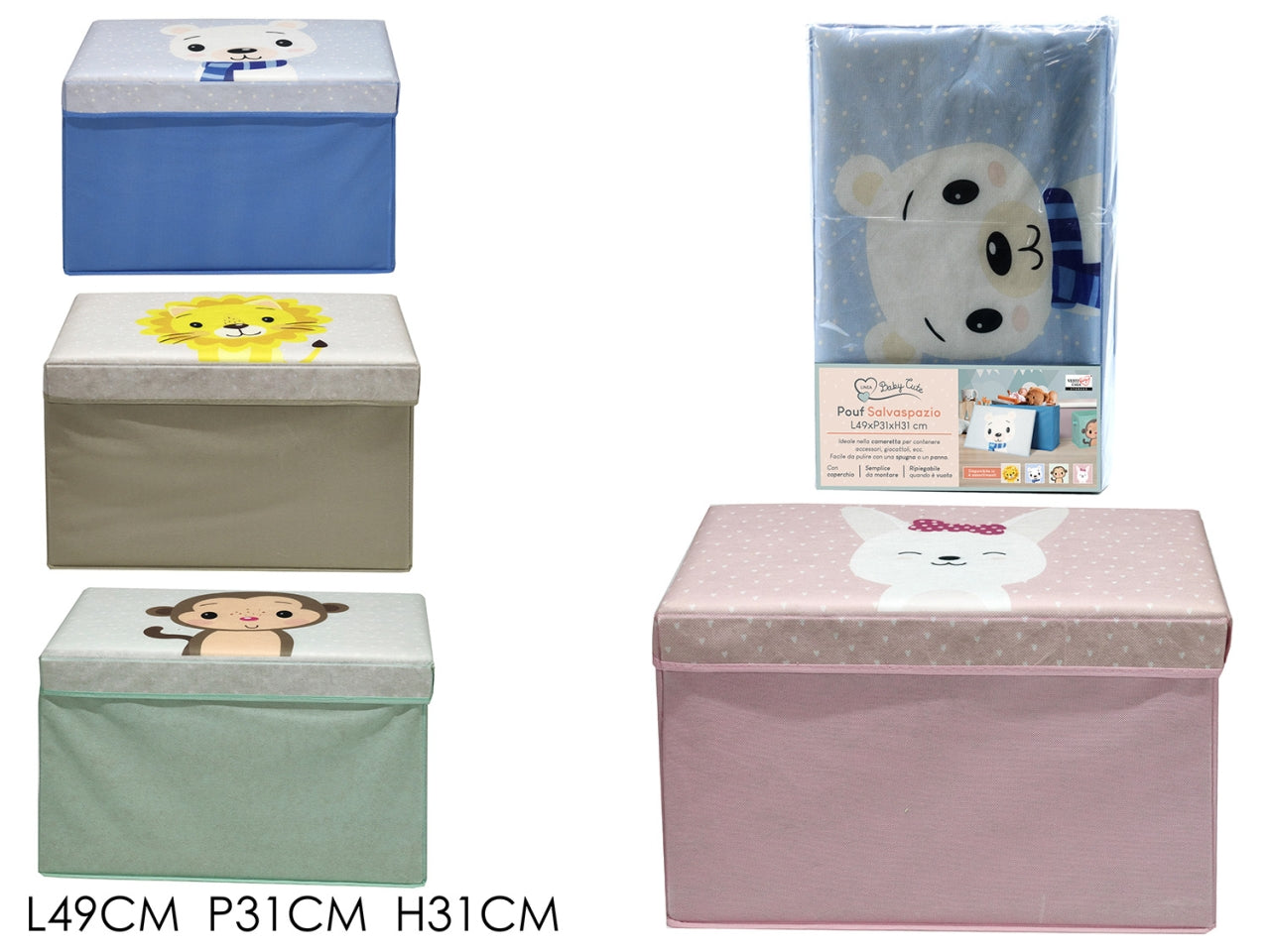 Pouf richiudibile Baby cute 49x31x31cm in fantasie assortite