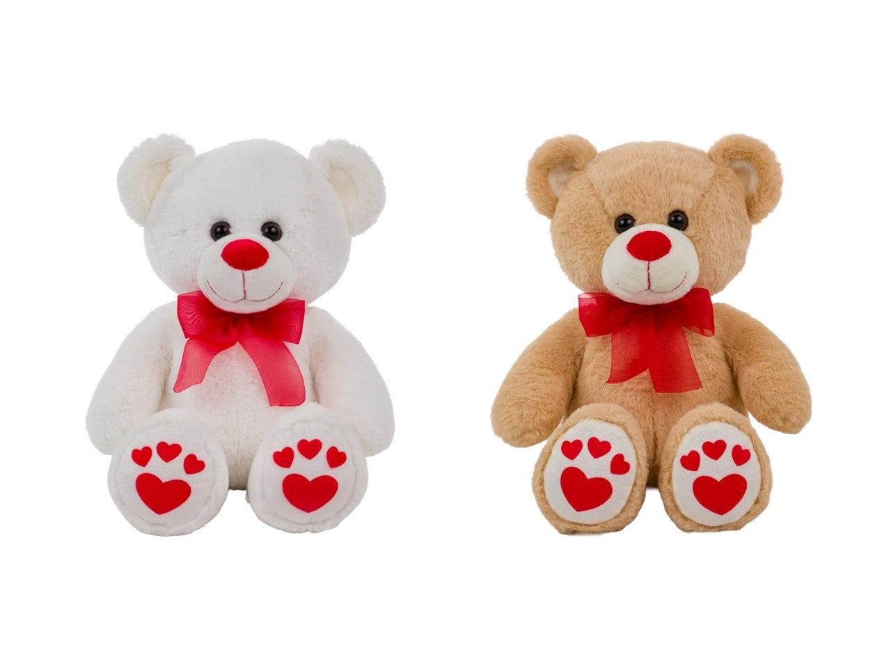 Peluche orso beige e bianco con fiocco e ricami in 2 colorazioni