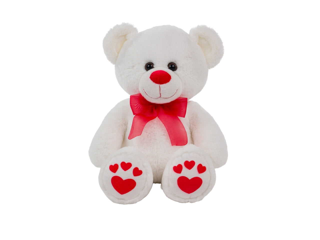 Peluche orso beige e bianco con fiocco e ricami in 2 colorazioni