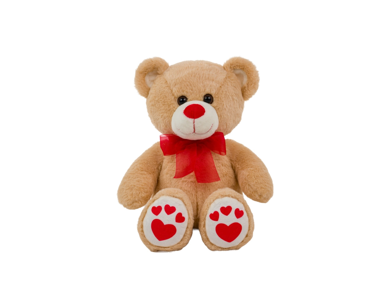Peluche orso beige e bianco con fiocco e ricami in 2 colorazioni