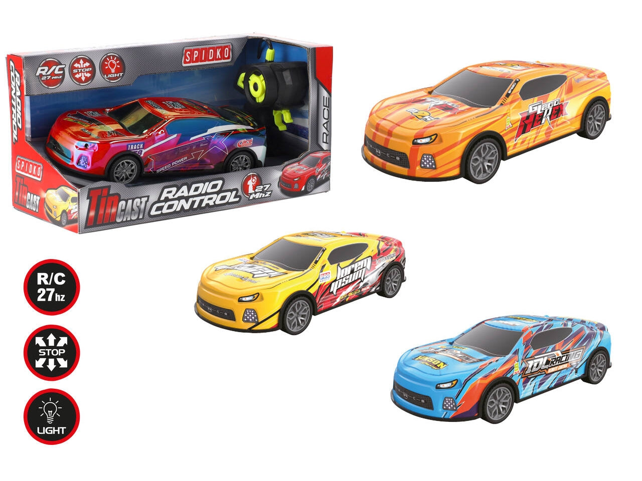 Auto metallo radiocomando 1:16 27 mhz con luci e suoni in 4 colori assortiti