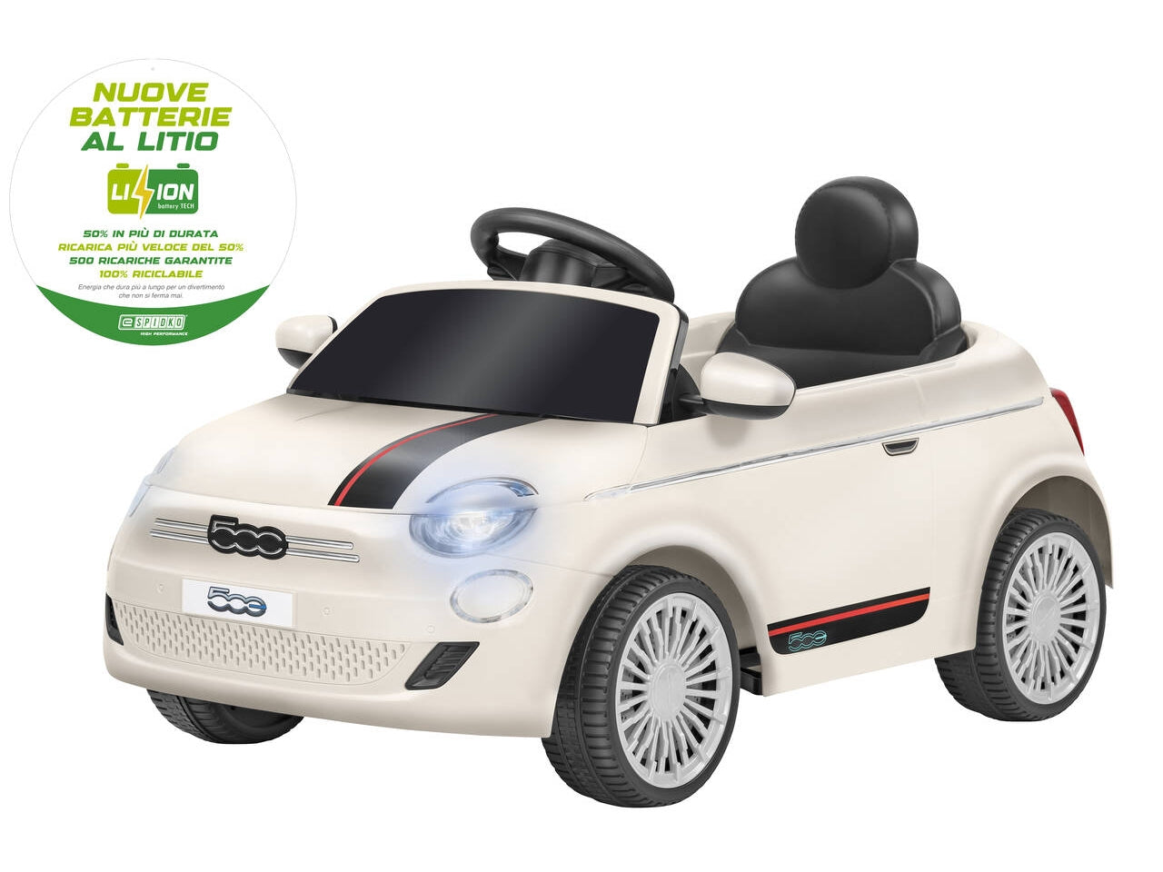 Auto Fiat 500 con radiocomando 12,6v 4,5ah bianca