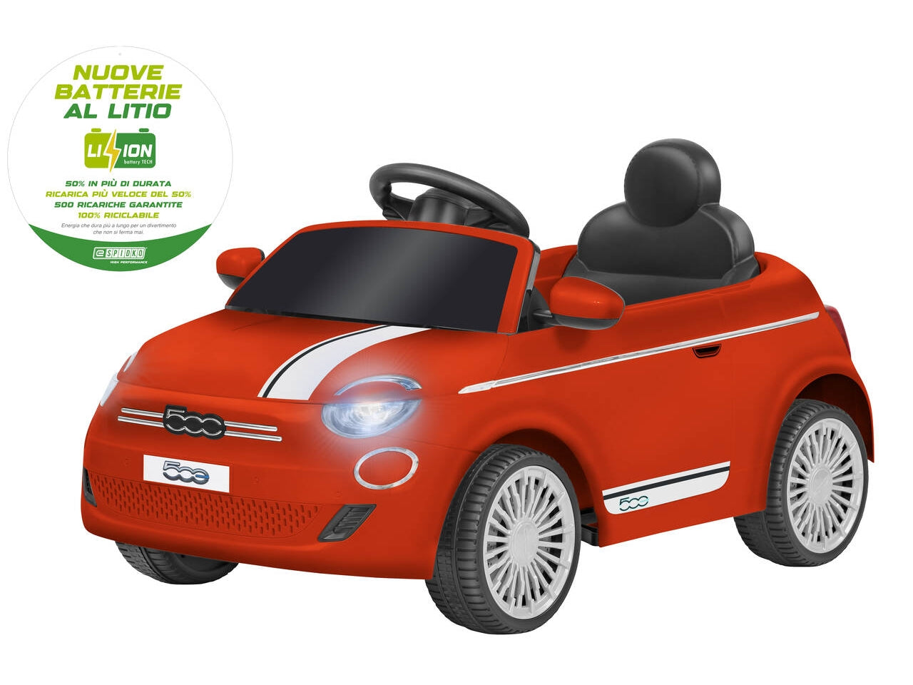Auto Fiat 500 con radiocomando 12,6v 4,5ah rossa
