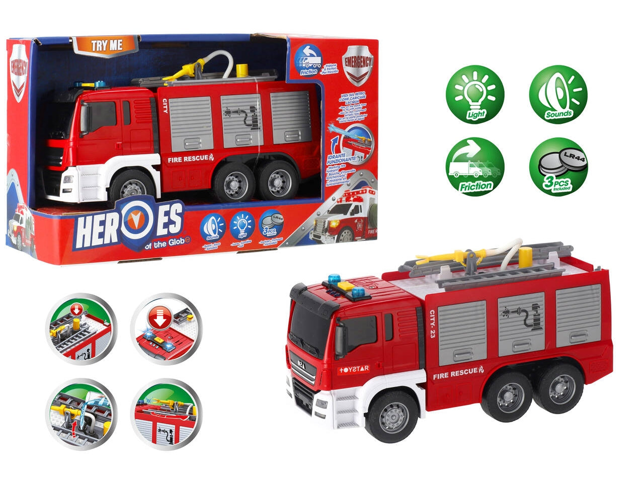 Camion pompieri spara acqua a batteria try me con luci e suoni