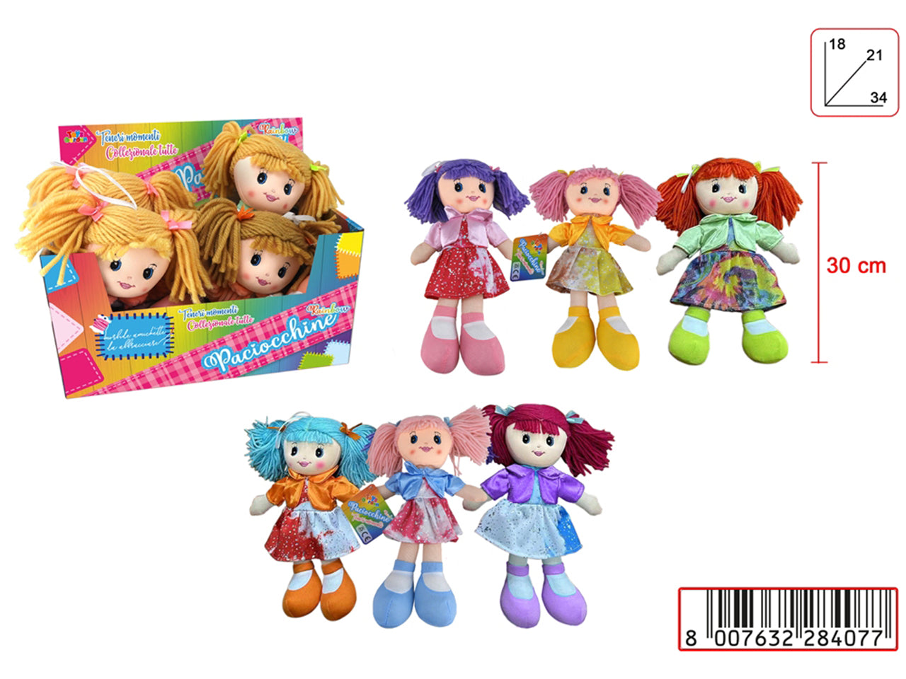 BAMBOLA DI PEZZA PACIOCCHINE RAINBOW 30CM