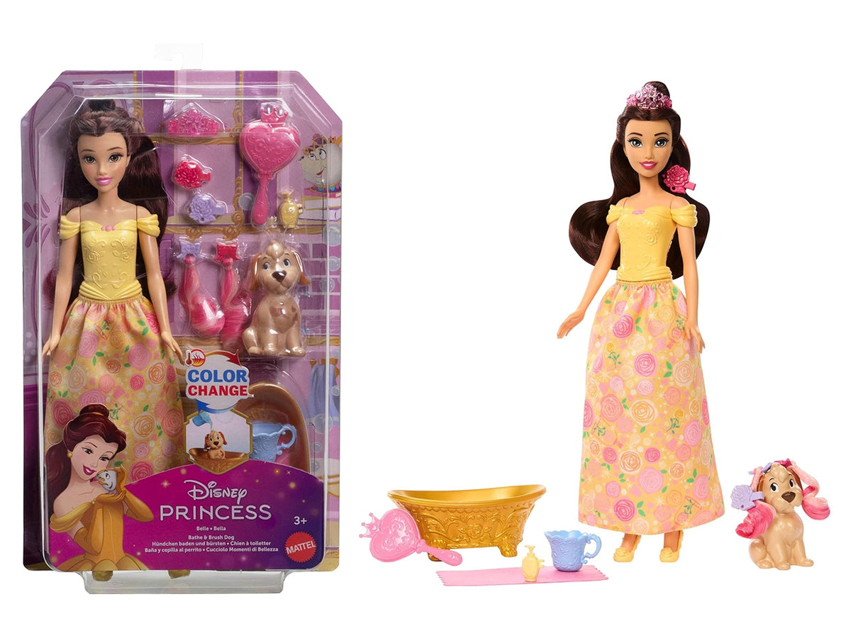 Disney princess belle bathe & brush dog playset