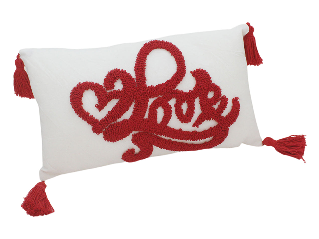 Cuscino rettangolare 30x50cm bianco con ricamo love rosso