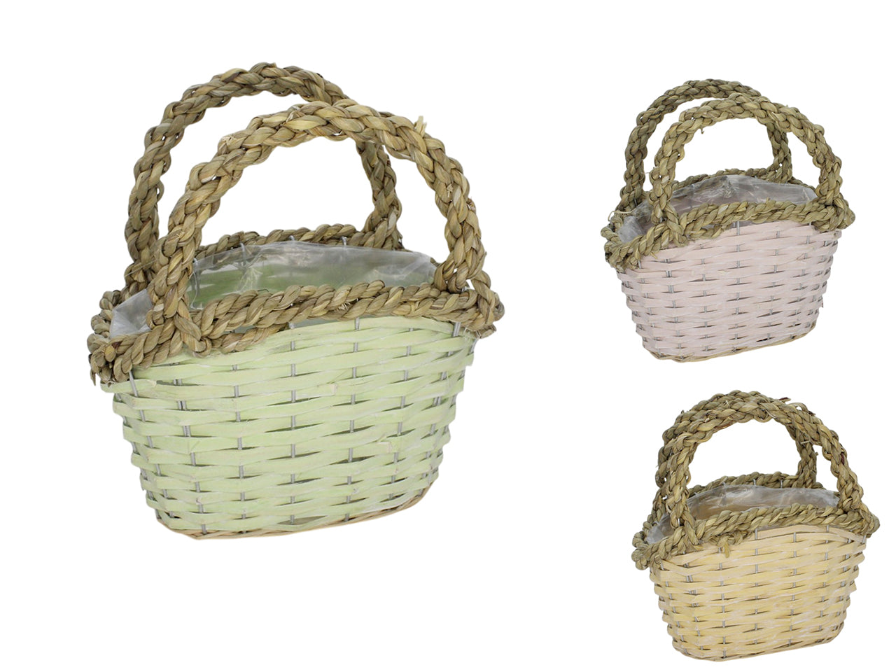 Cestino in rattan 23x18x12cm con manici, colori assortiti