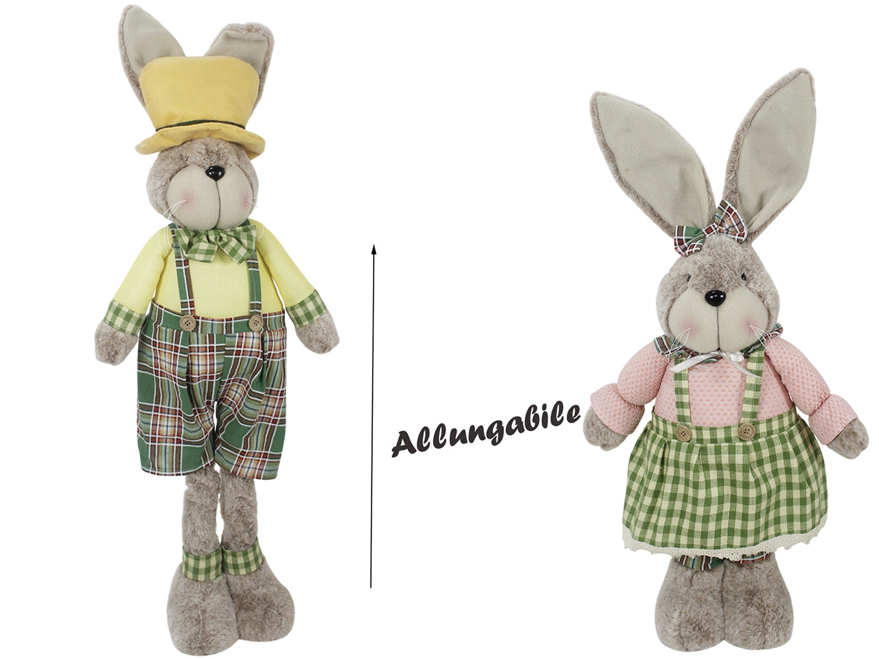 Coniglio in tessuto allungabile maxi 66-103cm, modelli assortiti