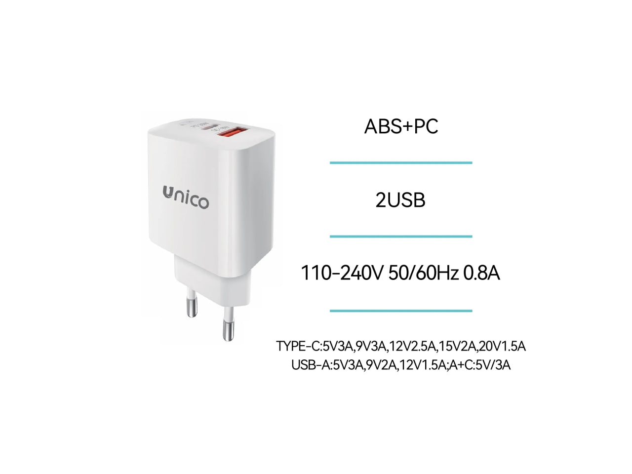 Caricabatterie doppia porta type-USB e type c+a PD30W bianco