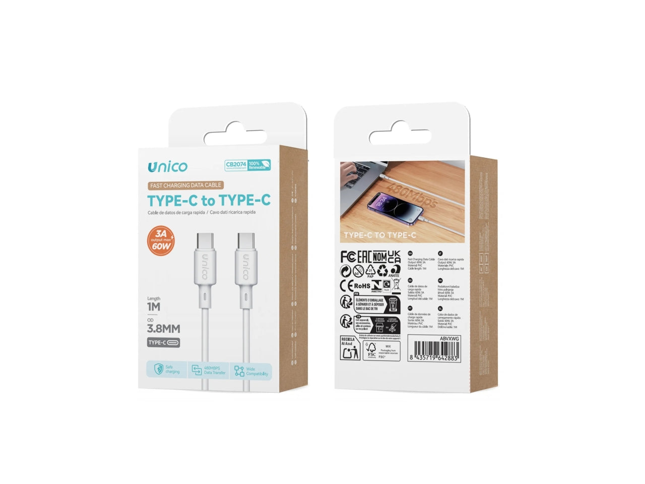Cavo type-C+C 3 A 60W 1mt bianco