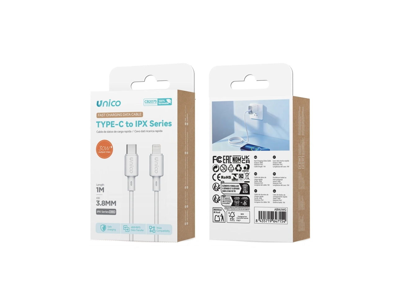 Cavo type-C+IPX 30W 1mt bianco