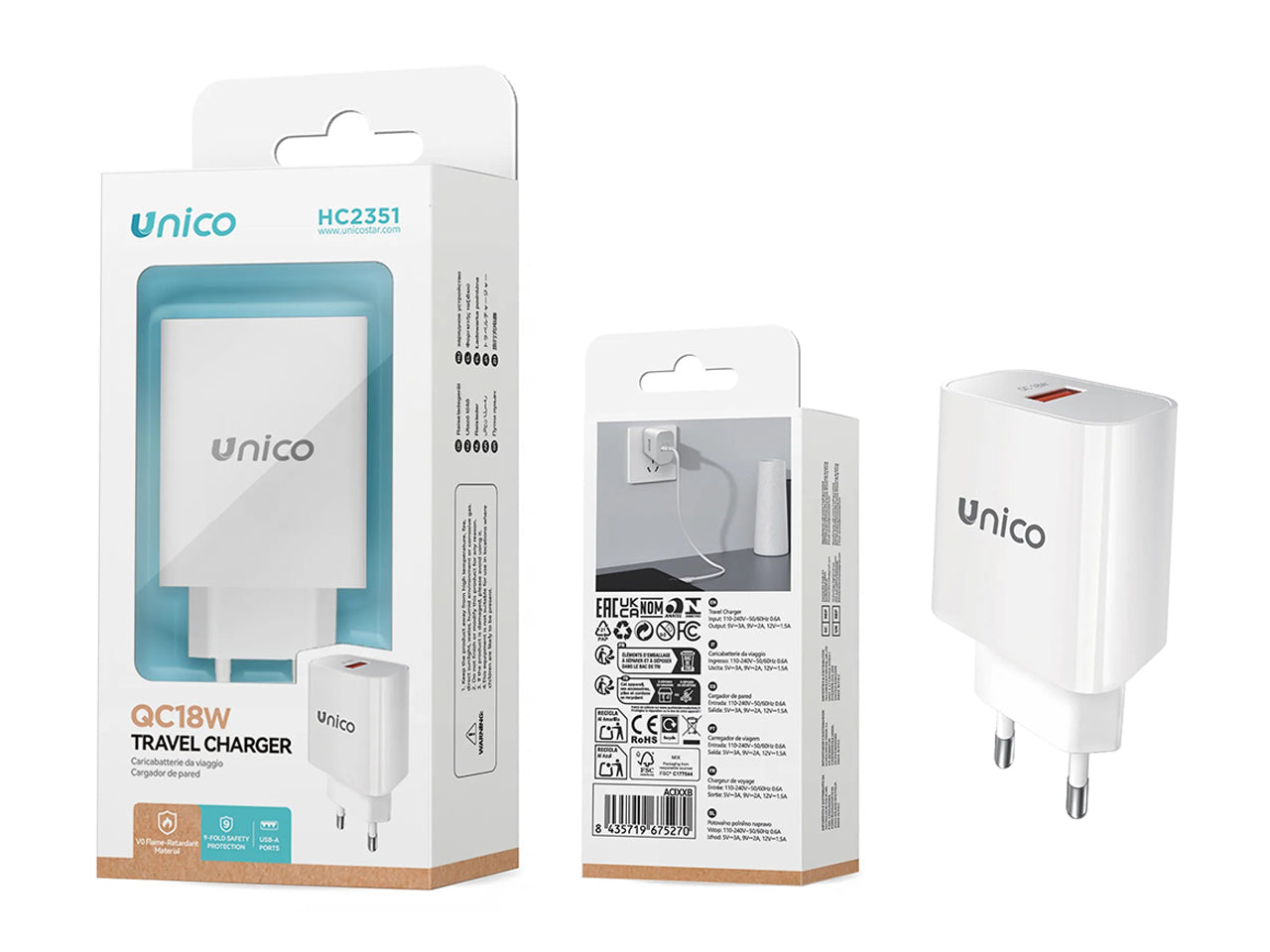 Caricabatterie type-USB QC 18W bianco