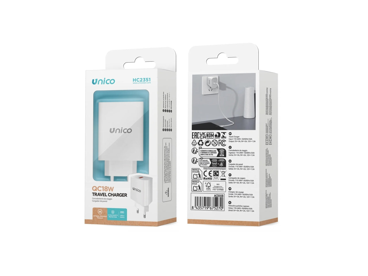 Caricabatterie type-USB QC 18W bianco