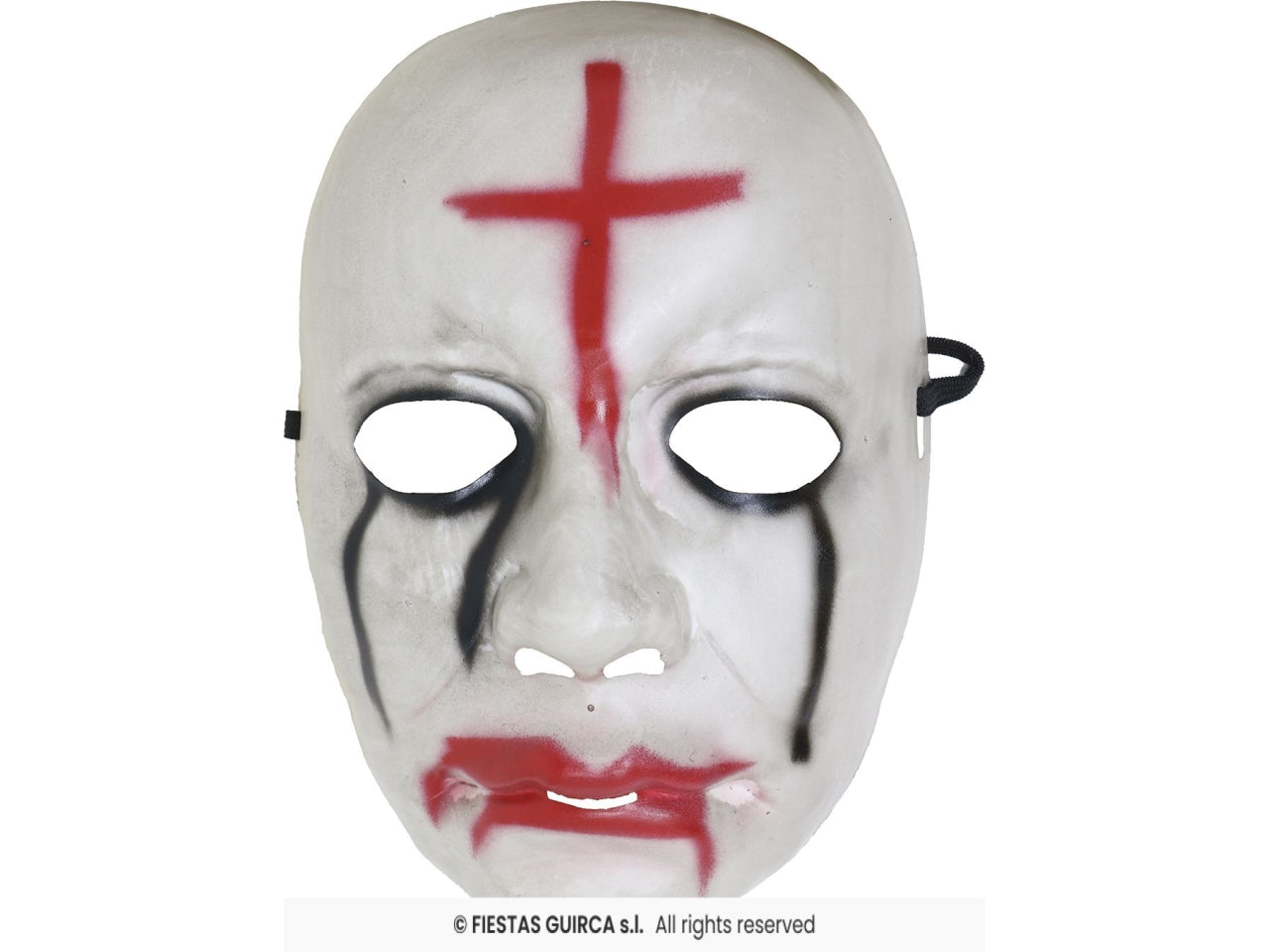 Maschera horror pvc bianca con croce rossa