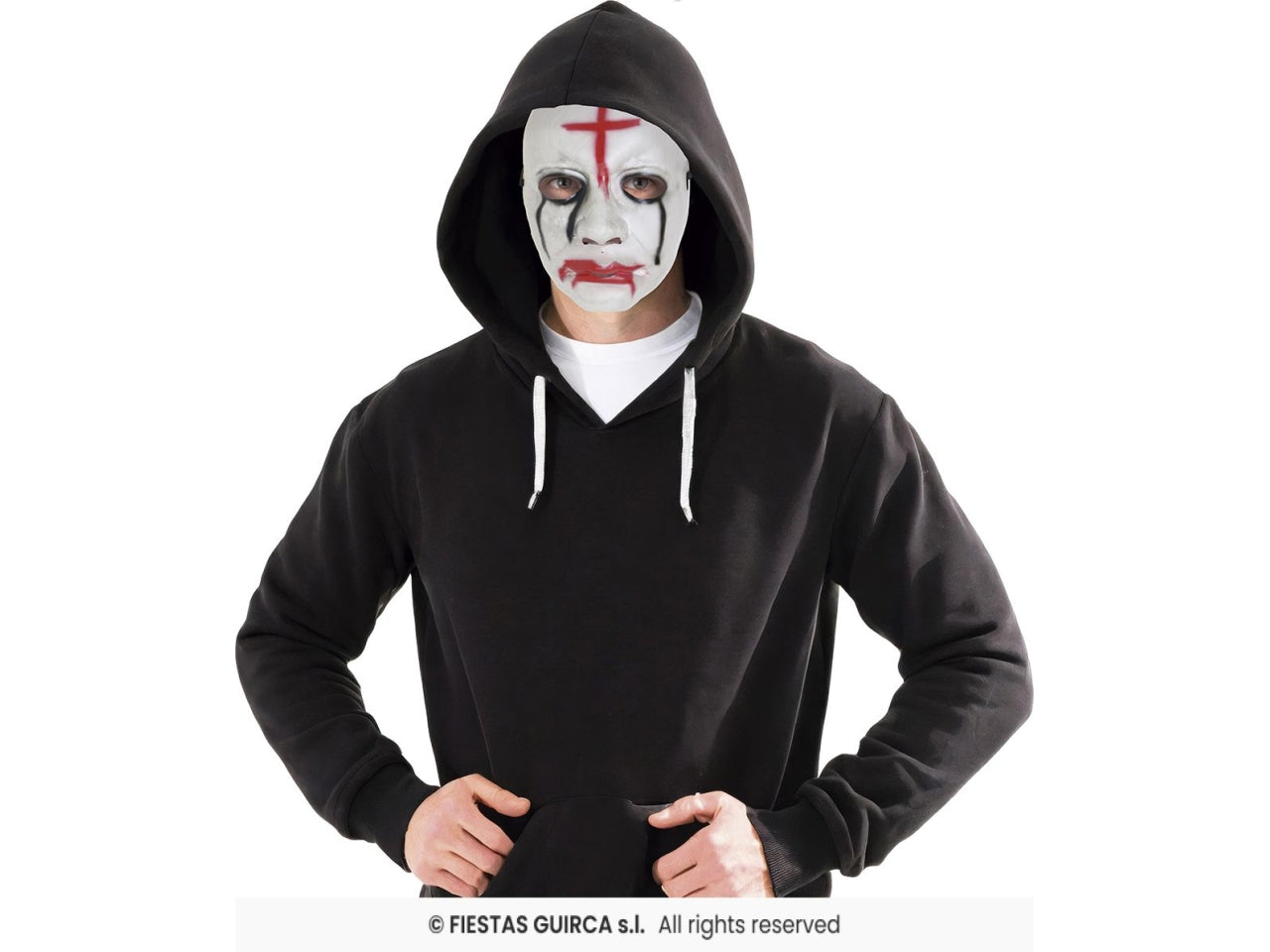 Maschera horror pvc bianca con croce rossa