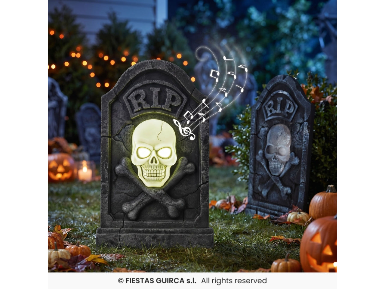 Lapide teschio pirata in pvc 90x50cm con luce e suono