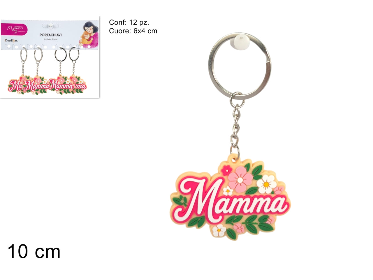 Portachiavi fiori con scritta mamma 11cm