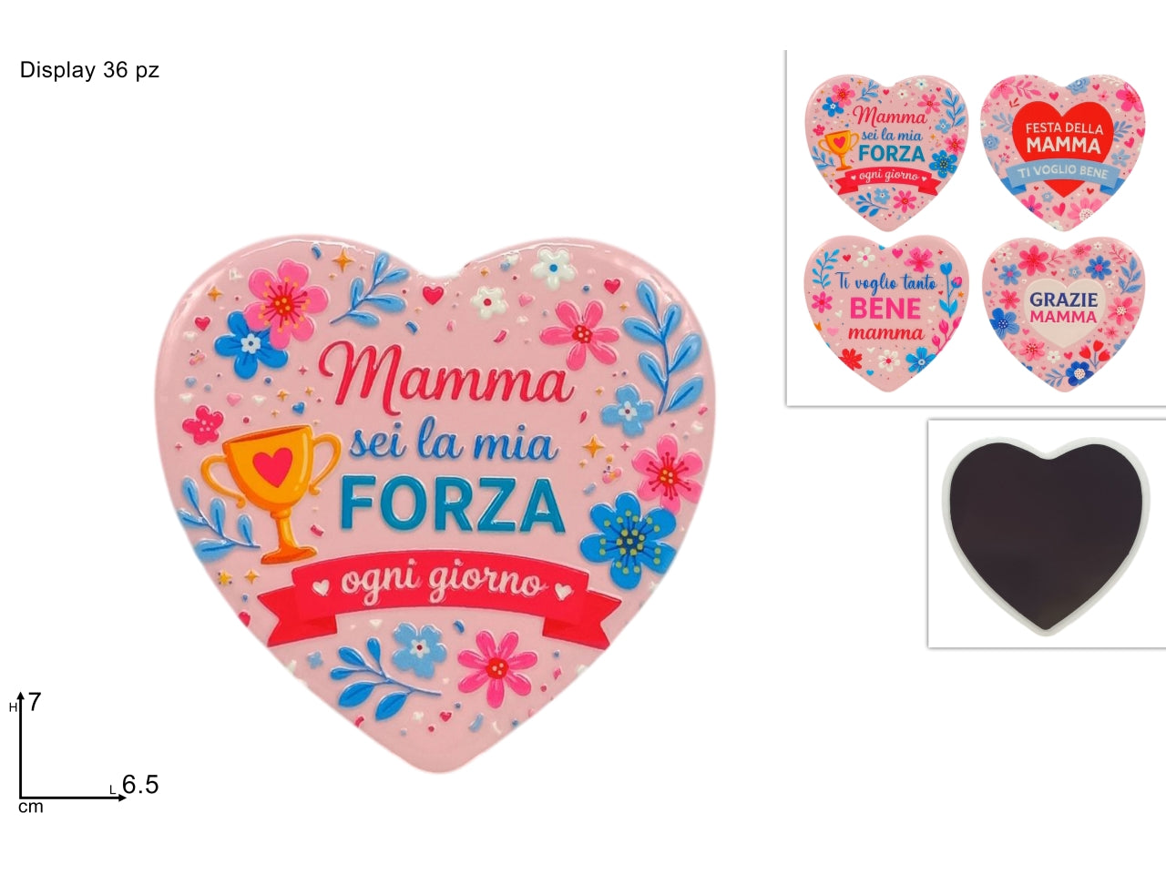 Calamita cuore in ceramica festa della mamma 6,5x7cm assortiti