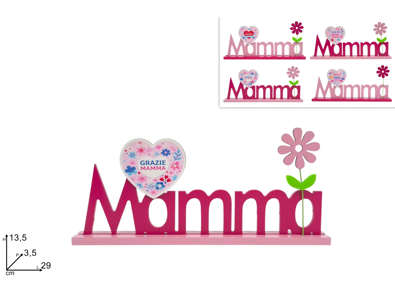 Scritta in legno Mamma con cuore in 4 assortimenti