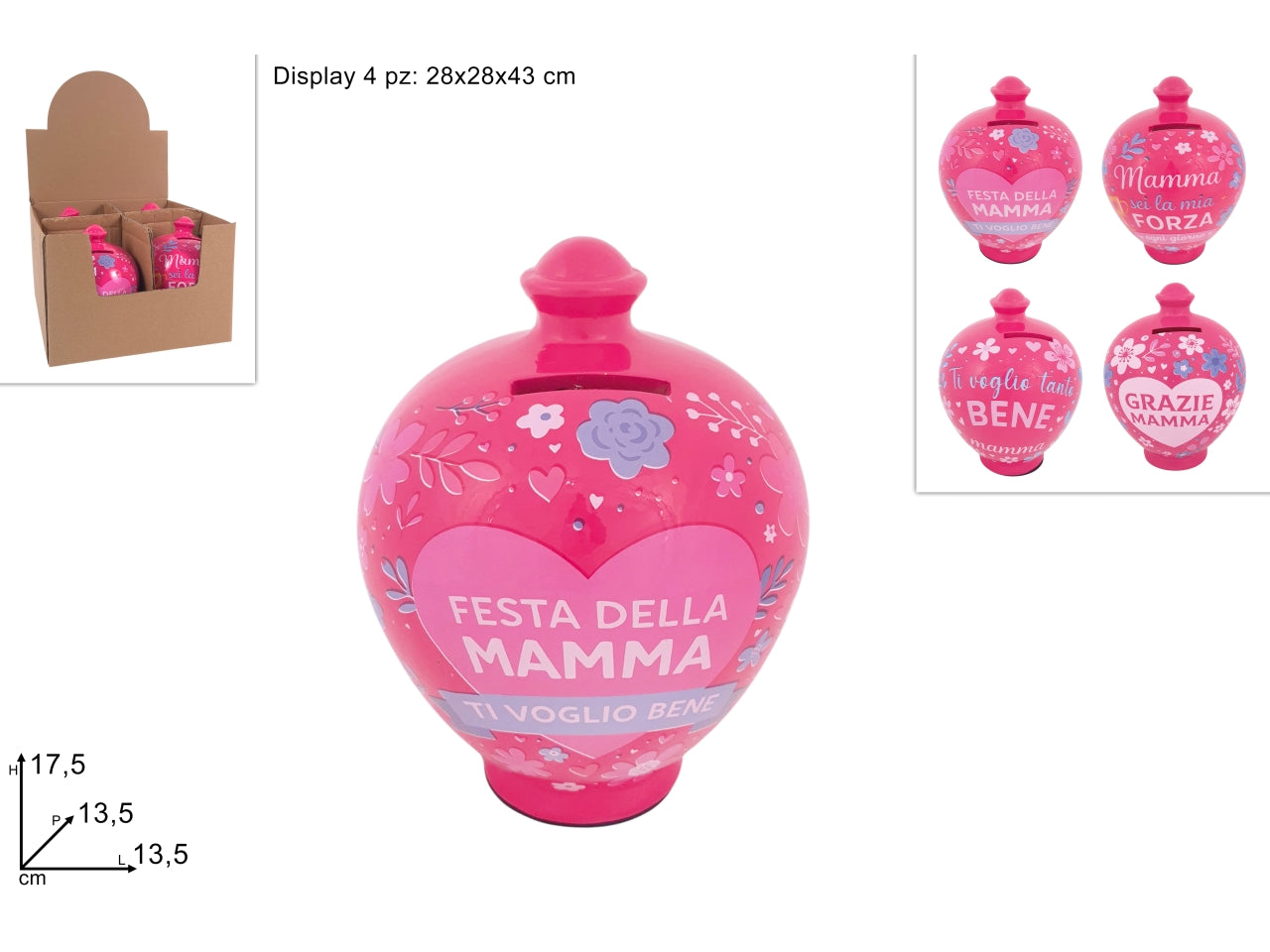 Salvadanaio festa della mamma 17,5cm in 4 decori assortiti