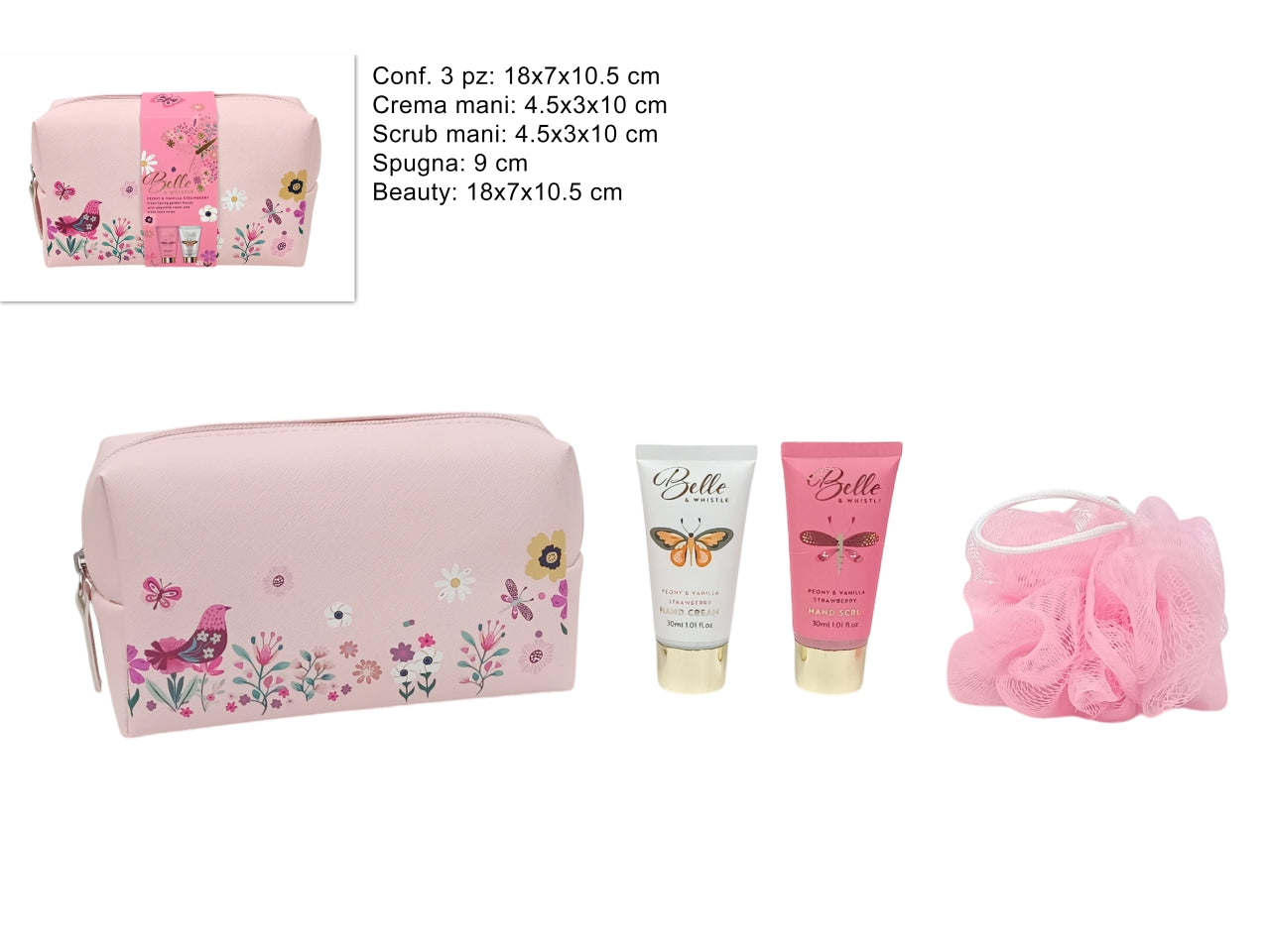 Confezione regalo linea corpo con beauty, crema mani, scrub mani e spugna