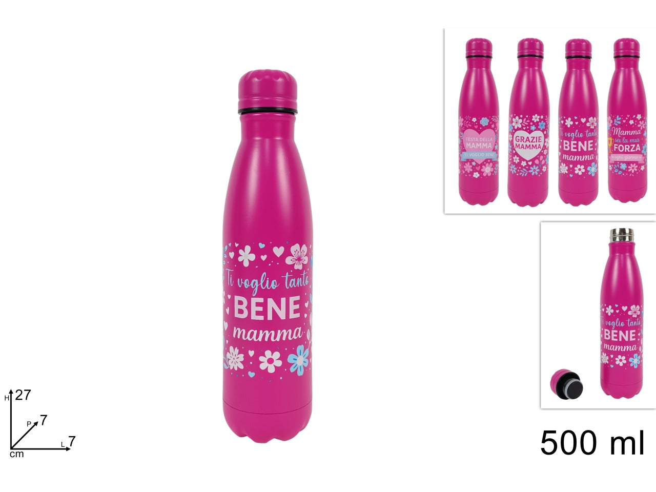 Borraccia termica 500 ml festa della mamma in 4 decori assortiti