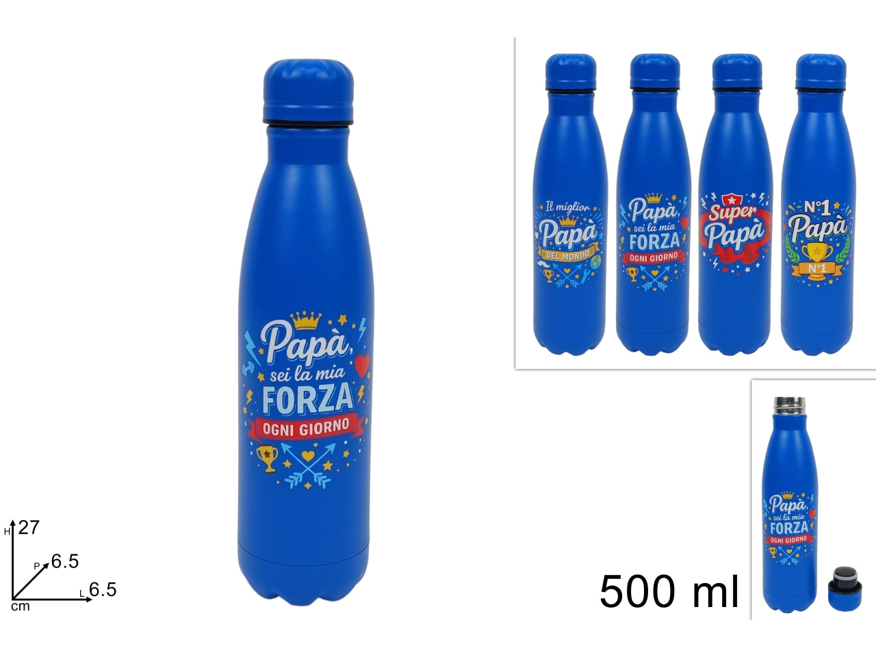 Borraccia termica 500ml festa del papa' in 4 assortimenti