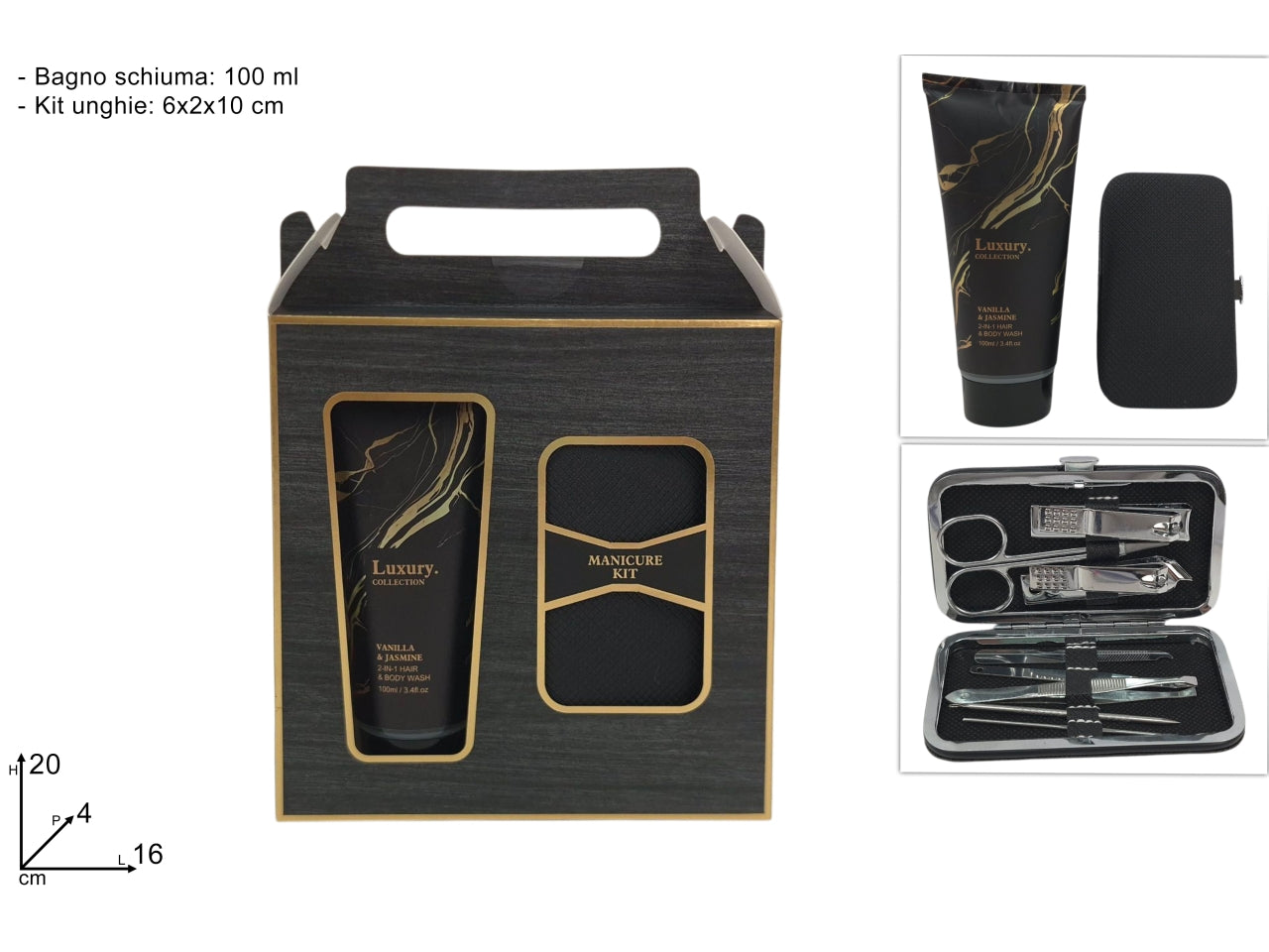 Confezione regalo da uomo con kit manicure e bagnoschiuma