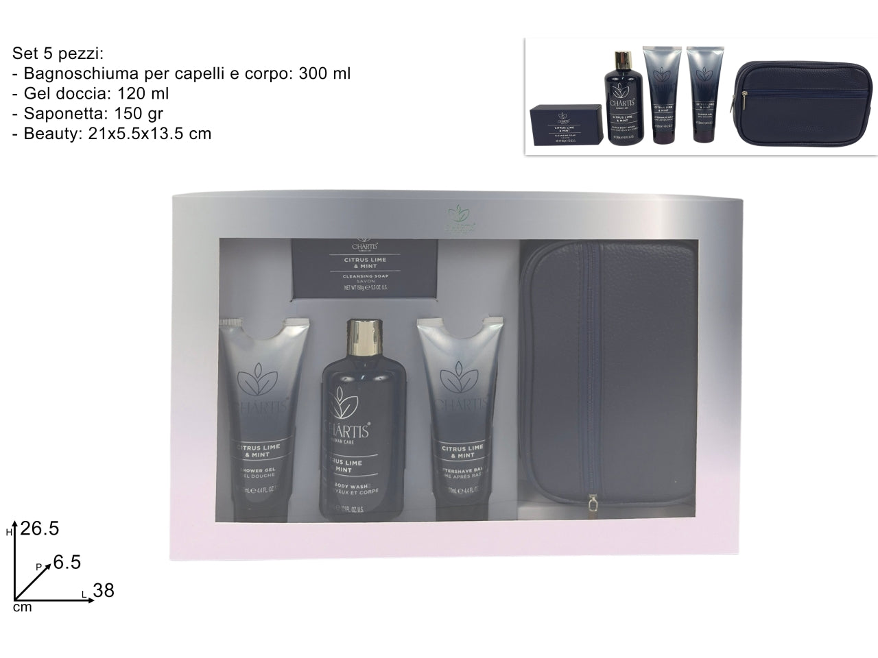 Confezione regalo linea corpo uomo con beauty, bagnoschiuma, gel doccia e saponetta