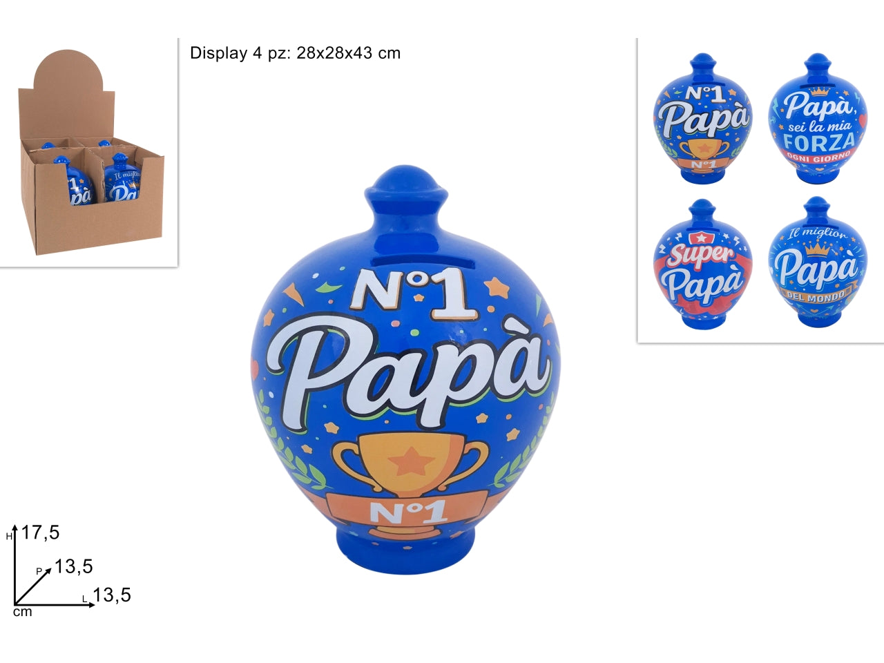 Salvadanaio 17,5cm festa del papa', 4 decori assortiti