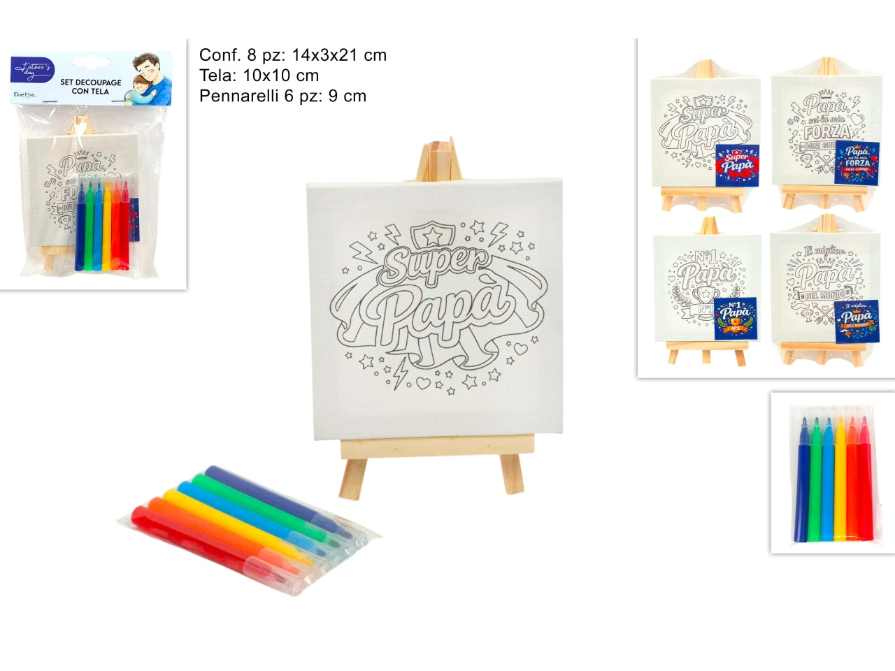 Set tela da dipingere festa del papÃ  10x10cm con 6 acquerelli 2 pennelli, assortite
