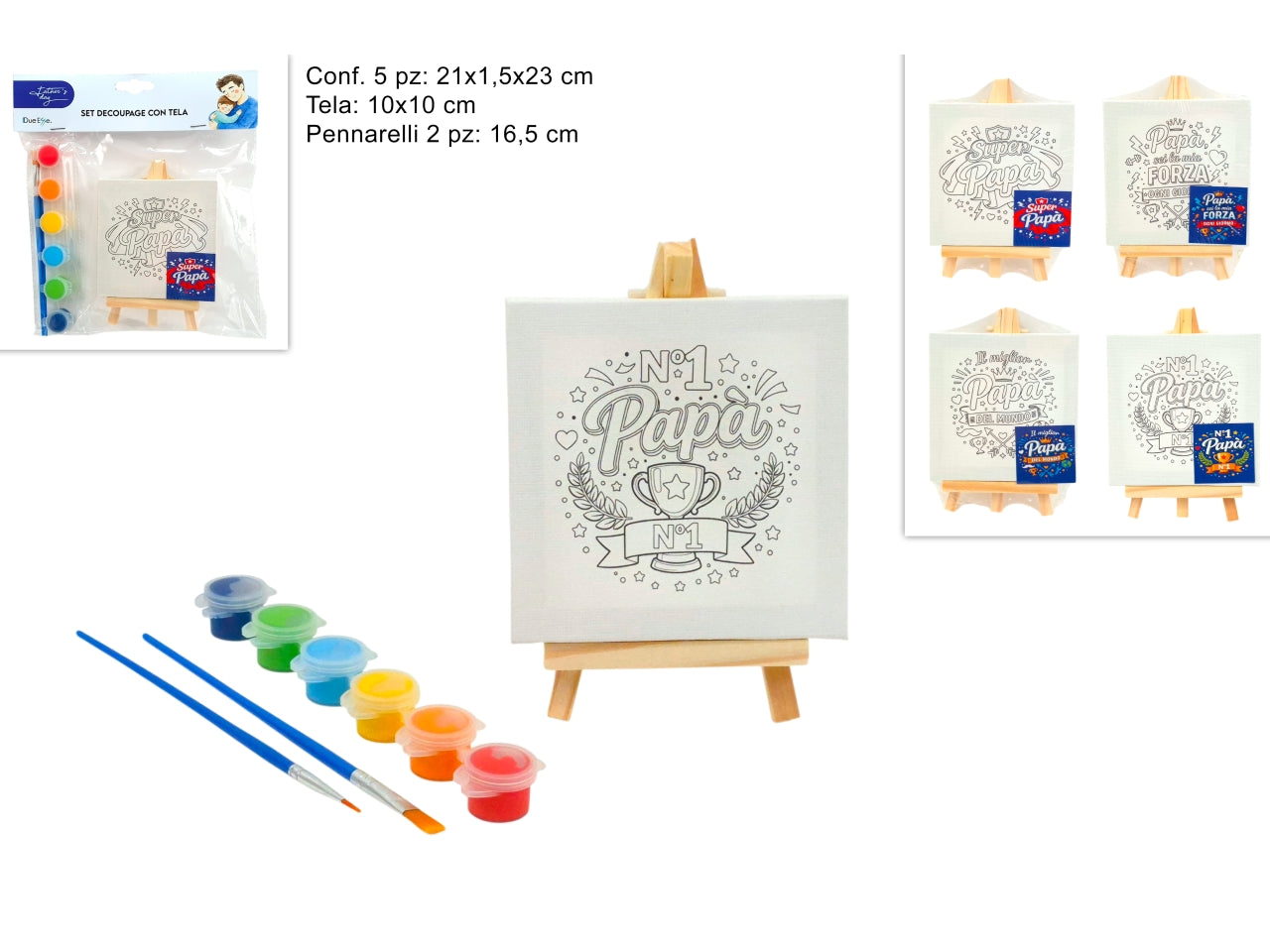 Set tela da dipingere festa del papÃ  10x10cm con 6 pennarelli, assortite